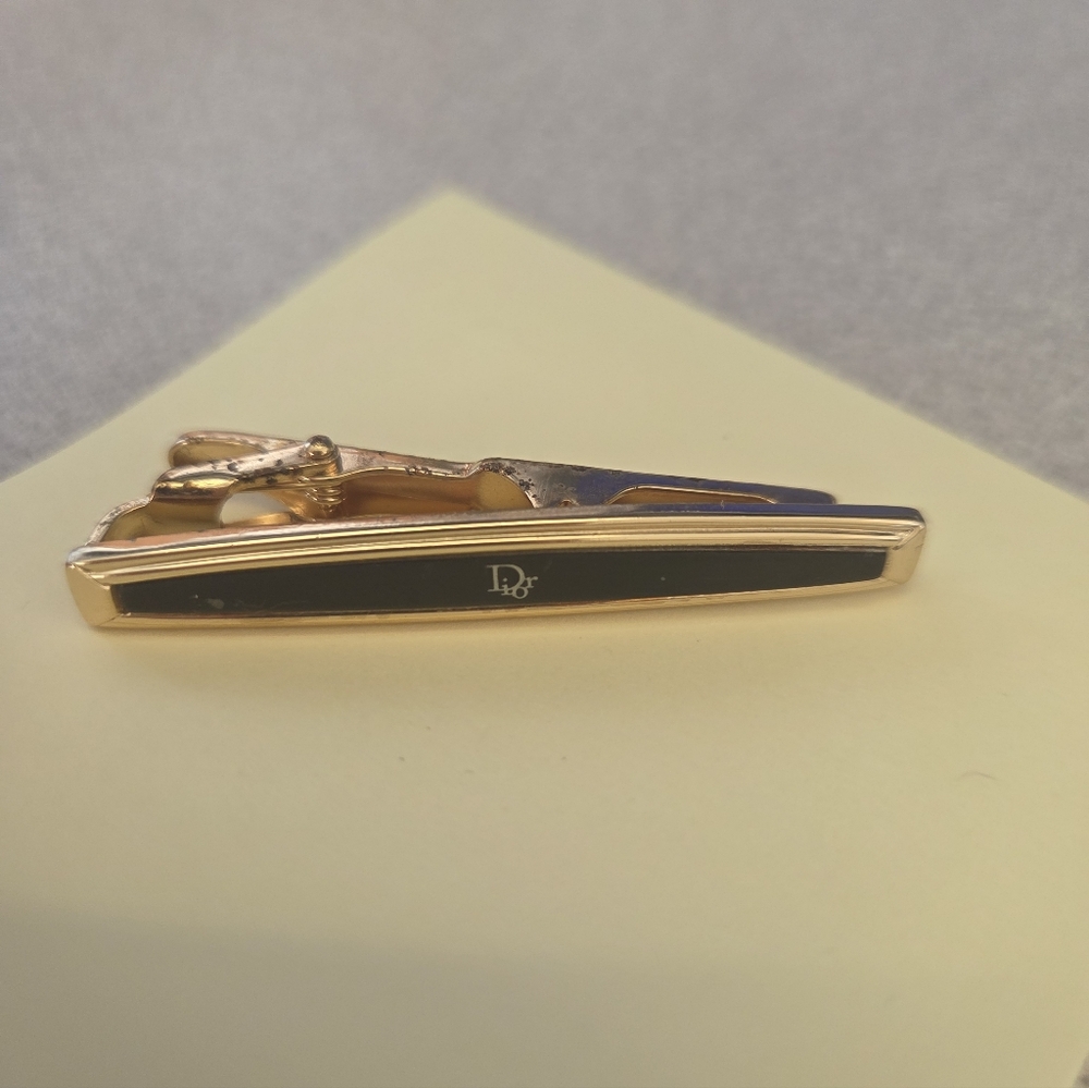 Christian Dior Tie Clip Black With Gold Tone Germany Vintage